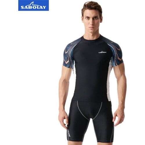 SABOLAY Mens Stretch Quick-drying Swimsuit Surfing UV Protection Sunscreen Rash Protective Wetsuit Tight Beach Shirt Short Vest