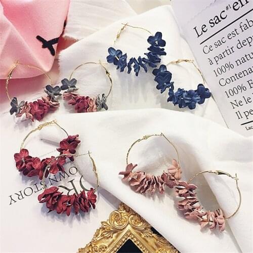 Korean Trendy Cloth Flower Hoop Earring for woman girls Gold beautiful circle Big earrings fashion Accessories Brincos New Gifts