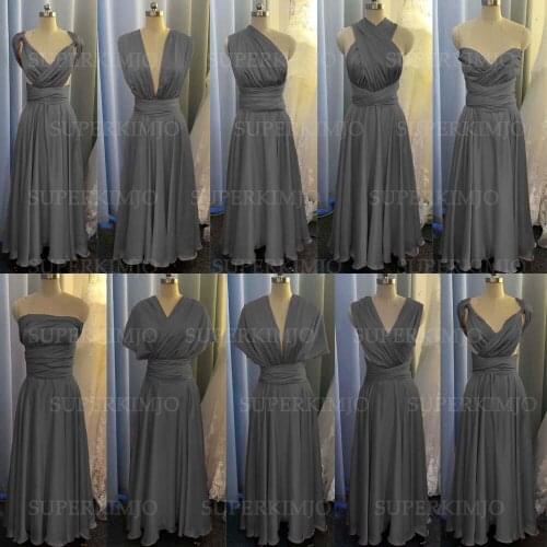 2020 Bridesmaid Dresses Grey Convertible high quality chiffon floor length wedding bridesmaid dress
