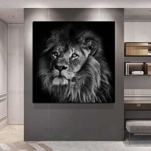 Poster Modern Abstract Black and White Animal Posters and Prints Lions Wall Art Pictures For Kids Living Room Cuadros Home Decor