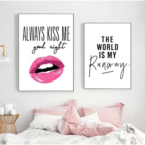 Modern Poster Print Wall Art Canvas Painting Lips Always Kiss Me Sexy Lips Art Picture For Beauty Shop Home Living Room Decor