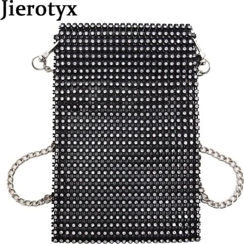 JIEROTYX Super Flash Women Shoulder Bag Full Diamonds Lady Crossbody Bag Chain Diagonal Handbag Mobile Phone Lady mini Bag