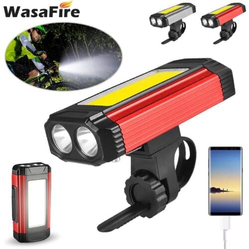 Bike Lights USB Rechargeable Bicycle Headlight 2*XPE+1*COB MTB Lamp Power Bank Emergency Work Light 7 Modes Adjustable Bracket