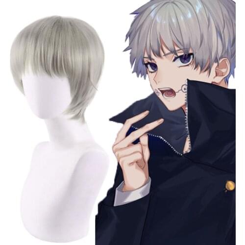 Anime Jujutsu Kaisen Cosplay Inumaki Toge Wig Halloween Costumes Wigs Light Gray Short Heat Resistant Synthetic Hair Role Play