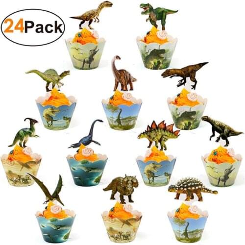 Jurassic Dinosaur Theme Series Decoration Birthday Cake Insert Card Cake Baking Round Birthday Flag Party Decoration