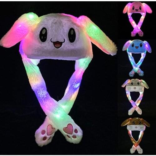 Funny Hat Women Men Kids Lighting Hat Cute Rabbit Ears Plush Ears Can Move Cap Children Shine Winter Warm Party Hat