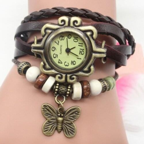 Fashionable Casual Ladies Watch Leather Wrapped Bracelet Epidermis Women Table Butterfly Pendants Wholesale Children Table