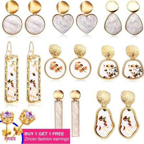 2020 Earrings New Korean Version Of Golden Geometric Acrylic Acrylic Earrings Fashion Retro Heart-Shaped Round Womens Earrings