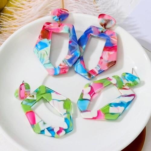BICUX New Korean Acrylic Statement Drop Earrings For Women Fashion Geometric Resin Dangle Earrings 2020 Female Wedding Jewelry