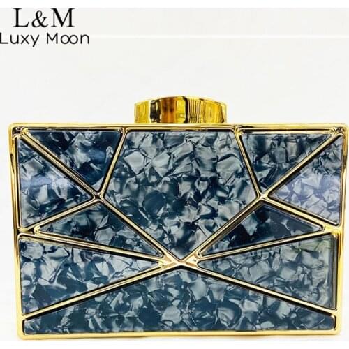 Women Acrylic Clutch Purse Wedding Bridal Party Evening Bag Gold Luxury Designer Purses And Handbags Chain Shoulder Bag X578H