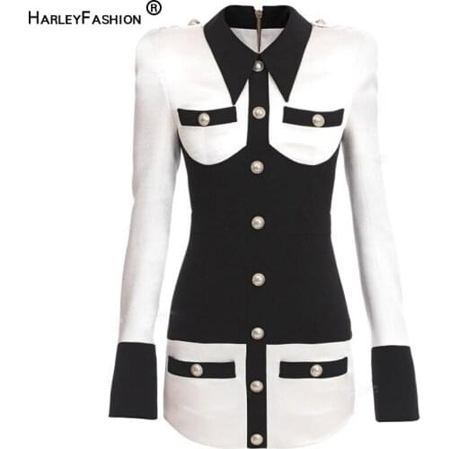 HarleyFashion Summer Women OL Formal Slim Sheath Shirt Dress Buttons Satin Patchwork Mini Quality Work Straight Dresses