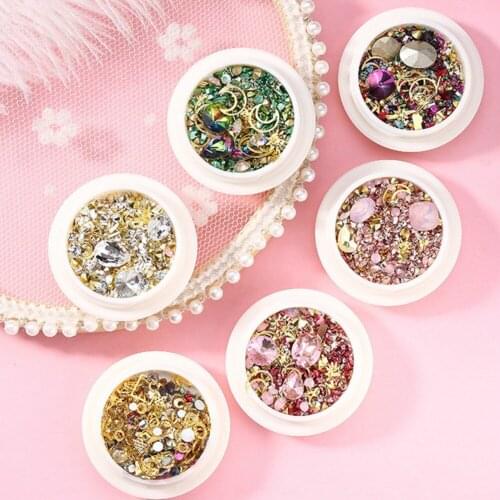 1 Box Crystal Nails Rhinestones Metal Rivet Shiny Gems Stones 3d Diy Tips Charm Nail Art Decorations Design Manicure Diamonds
