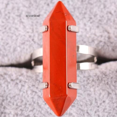 1Pcs Jewelry For Women Natural Stone Hexagonal Beads Red Jaspers Adjustable Finger Rings Z067