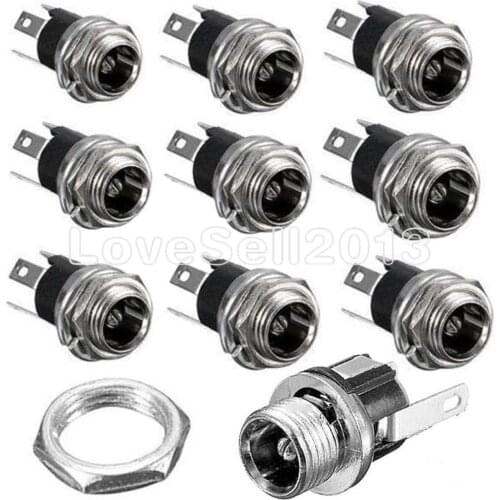 10Pcs 5.5 x 2.1mm DC Power Supply Jack Socket Female Panel Mount 3-Pin Electrical Socket Connector