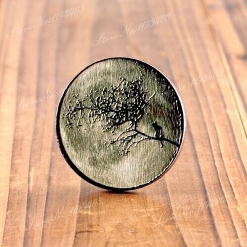 2Pcs 45mm Tree 3D Embossed Big Round Coloured Drawing Wood Cut Pendant DIY make Brooch Necklaces-(WIB-25)