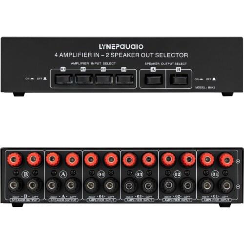 4 In 2 Out Audio Switcher Audio Signal Selector Distributor Splitter Box & Banana Jacks Independent Control Switch Stereo System