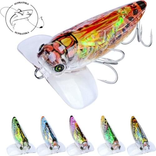 6pcs/set 5.5cm/8.5g Artificial Cicada Popper ABS Plastic Hard Bait Wobblers Reflective Bionic Bait 3D Eyes 8#With Sharp Hook