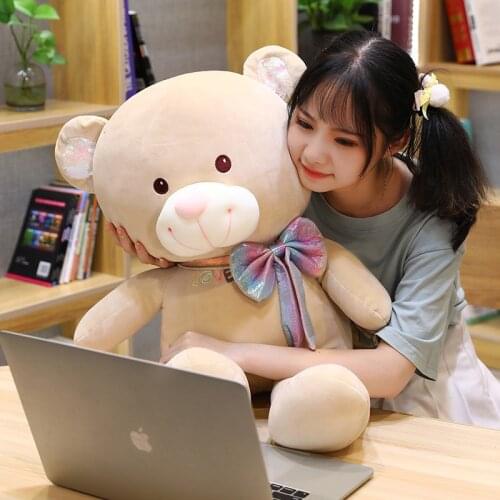 65/75CM Kawaii Wearing Bow Tie Bear Comfort Doll Pillow Plush Stuffed Toy Birthday Gift for Children Baby Girls Birthday Gifts