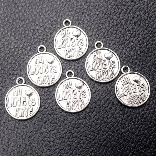 8pcs/lot Silver Plated My Love is Alive Charm Metal Pendants DIY Necklaces Bracelets Jewelry Handicraft Accessories 24*20mm P230