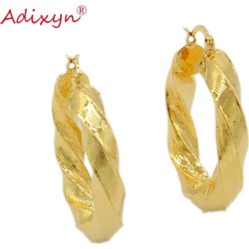 Adixyn New Earrings for Women Girls Gold Color Twist Hoop Earings Feminino Gifts 40MM N071050