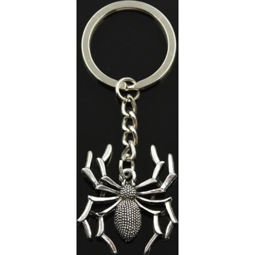 Fashion 30mm Key Ring Metal Key Chain Keychain Jewelry Antique Bronze Silver Color Plated Spider Halloween 35x32mm Pendant