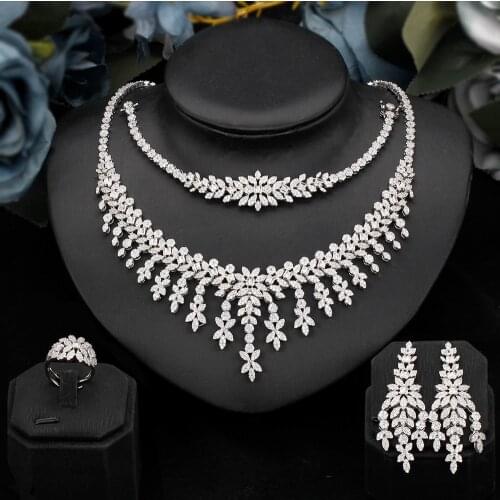 BrideTalk 4pcs Bridal Zirconia Full Jewelry Sets For Women Party, Luxury Dubai Nigeria CZ Crystal Wedding Jewelry Sets