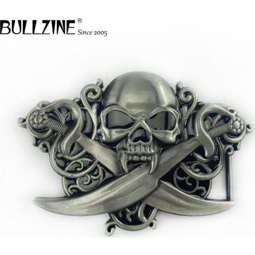 Bullzine zinc alloy Skull belt buckle LUXURIOUS cowboy jeans gift belt buckle FP-02269 pewter finish drop shipping