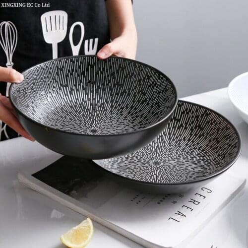 9 Inch European Creative Large Soup Bowl Fruit Salad Cold Noodle Bowls Ceramic Bowl Rice Bowl Printing Craft Household Tableware