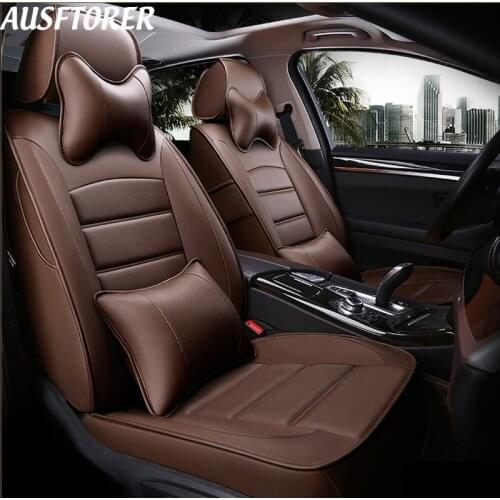AUSFTORER Genuine Leather Cover Seats for Skoda Octavia a7 a6 2017 Custom Fit Auto Seat Covers Cushion Supports Accessories Sets