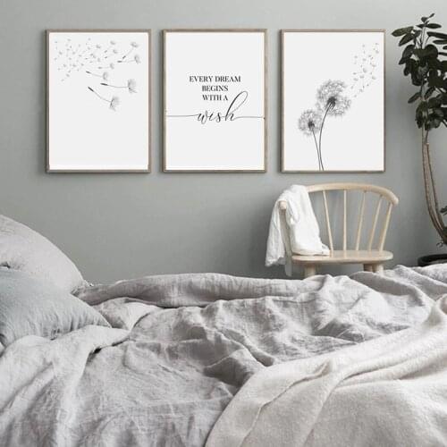 Black And White Retro Style Dandelion Canvas Printing Art Oil Painting Nordic Poster Minimalist Living Room Wall Decoration