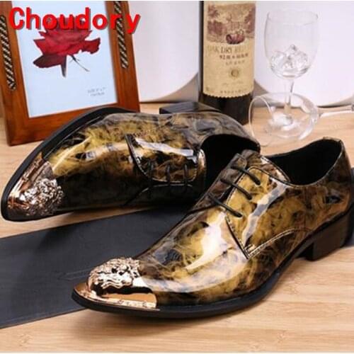 Choudory Italian Brands Leather Sequined Patent Leather Shoes Lace Up Gold Dress Wedding Shoes Man Formal Moccasins