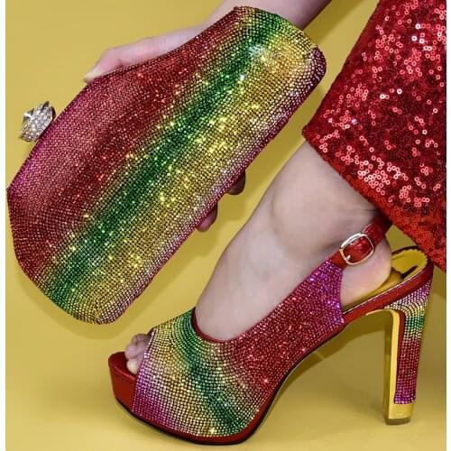 Doershow fashion red Italian Shoes With Matching Bags African Women Shoes and Bags Set For Prom Party Summer Sandal! HPO1-4