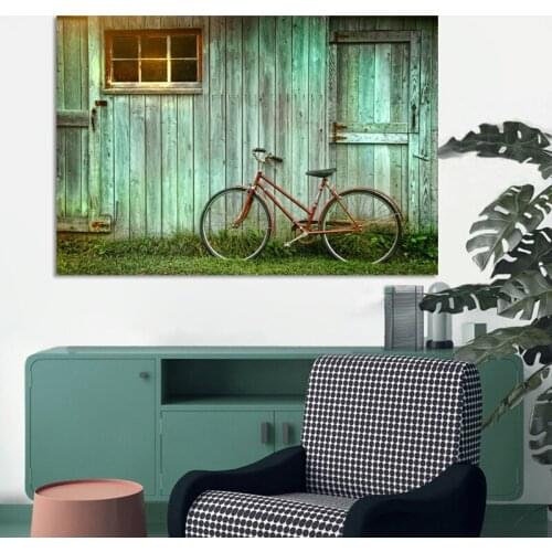 Dropshipping Landscape Posters and Prints Wall Art Canvas Painting Chalet and Bicycle Decorative Pictures for Living Room Decor