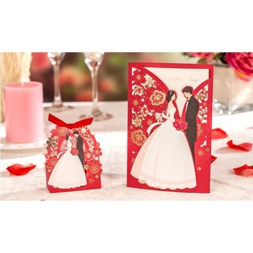 1set Red SampleFlora Wedding Invitations Card Elegant Bride and Groom Invitation Card Favor Envelopes Wedding Party Decoration
