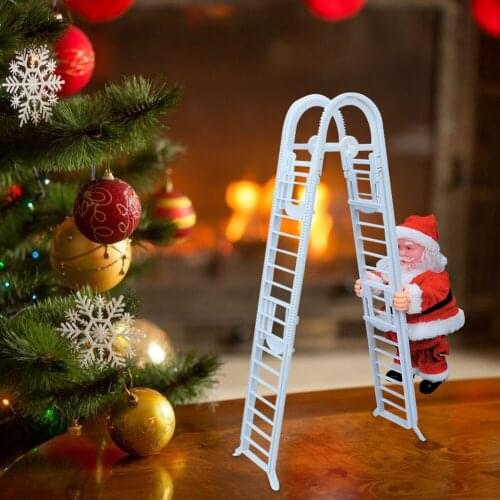 Electric Santa Claus Climbing Ladder Doll with Music Xmas Tree Decoration Holiday Outdoor Indoor Christmas Tree Hanging Ornament