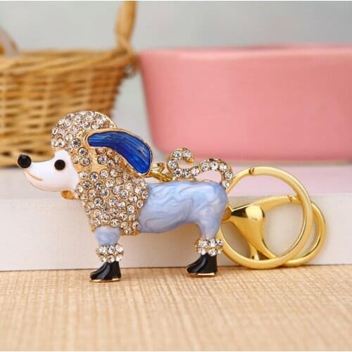Enamel Painted Crystal Dachshund Poodle Keychain Lovely Animal Key Ring Fashion Rhinestone Dog Key Holder Novelty Women Bag Gift