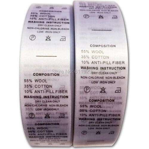 Free shipping 1000 pcs/lot STOCK 55% WOOL care labels/custom clothing silk care labels/garment printed tags/hang tag/woven label