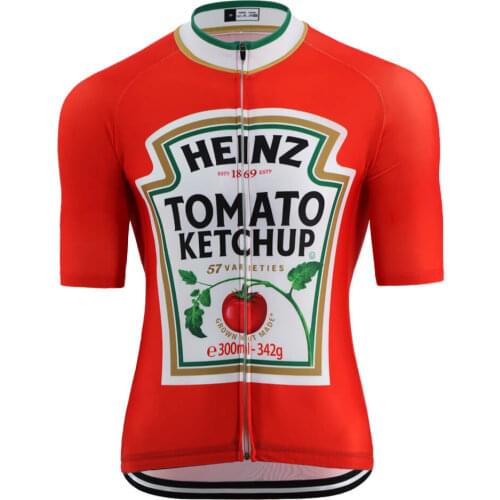 Heinz Tomato Ketchup Cycling Jersey Bike Team Men Short Sleeve Road Race Bike Shirt Tops Wear Cycling Clothing NO ME NO GAME