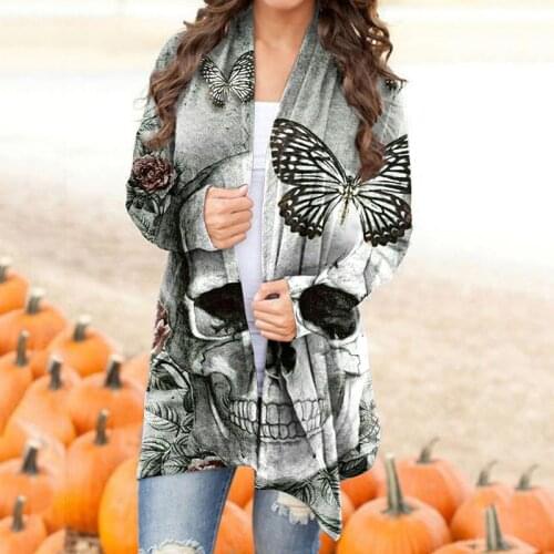 Halloween Print Cardigan Beach Top Women Fashion Skull Pumpkin Animal Cat Print Party Clothes Loose Open Stitch Long Tops Cape