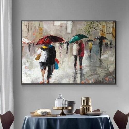 Rainy Street Oil Painting Printed on Canvas Wall Art Canvas Painting Posters and Print Nordic Picture For Living Room Home Decor