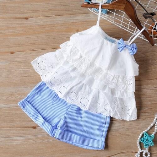 2-piece Baby / Toddler Girl Stylish Layered Top and Striped Shorts Set