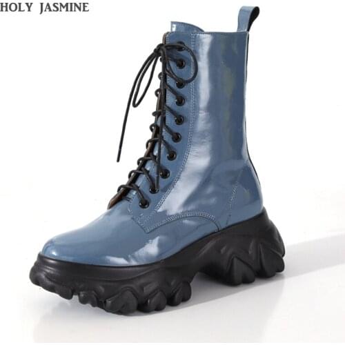 Leather Ankle Boots for Women Dr Motorcycle Boots Women Platform Boots Martin Boots Thick Heel Autumn/Winter Shoes Booties 2020