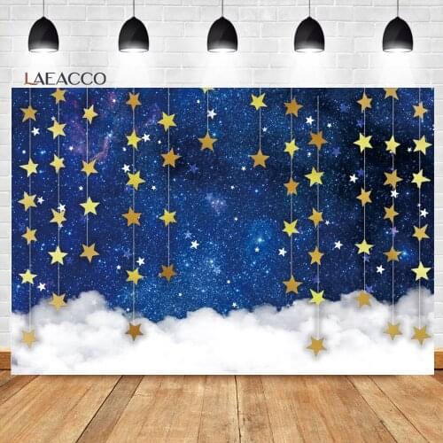 Laeacco Baby Birthday Party Fantasy Starry Clouds Blue Background Newborn Portrait Customized Photography Backdrop Photozone