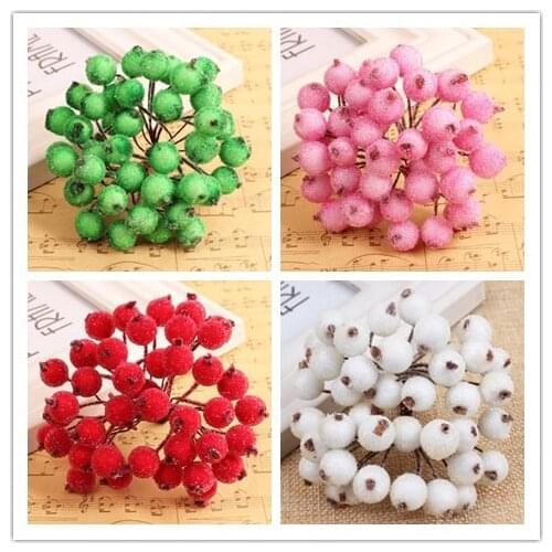 Double Heads Mini Fake Plastic Fruit Artificial Small Berries Cherry Stamens Wedding Christmas Decoration Berries 40 Heads