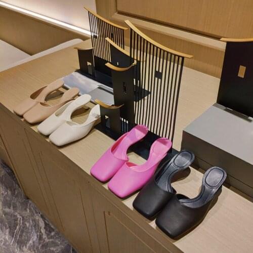 2021 New Summer Mules Square Toe Women Slippers Fashion Genuine Leather Sweet High Heels Comfort Women Shoes Concise Shoes Woman
