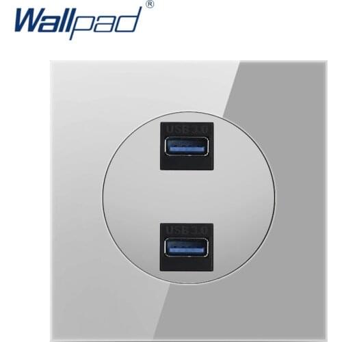 Wallpad 2 USB 3.0 For DATA Transmission Socket Crystal Grey Glass Panel Wall Power Socket Outlet