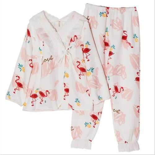 Confinement clothing quilted postpartum breastfeeding pregnant women pajamas autumn and winter pure cotton maternal home cloth