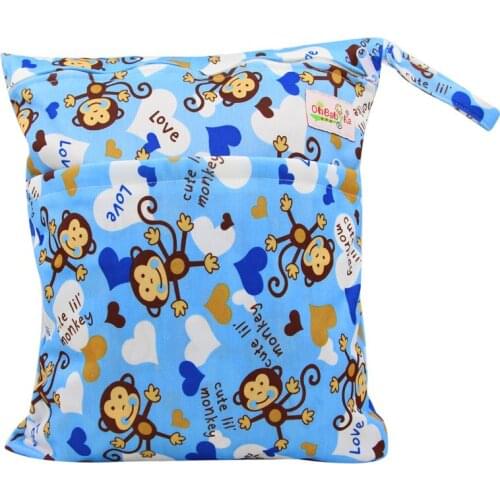 Ohbabyka Baby Diaper Bag Animals Print Double Zippered Wet/Dry Bag Waterproof Diaper Cover Backpack Cloth Diapers Nappy WetBag