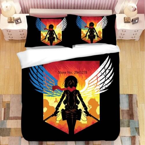 Attack on Titan Anime 3D Printed Bedding Cover Bedding Set Duvet Cover Cartoon Giant Comforter Bed Linen Bed Set (NO Sheet)