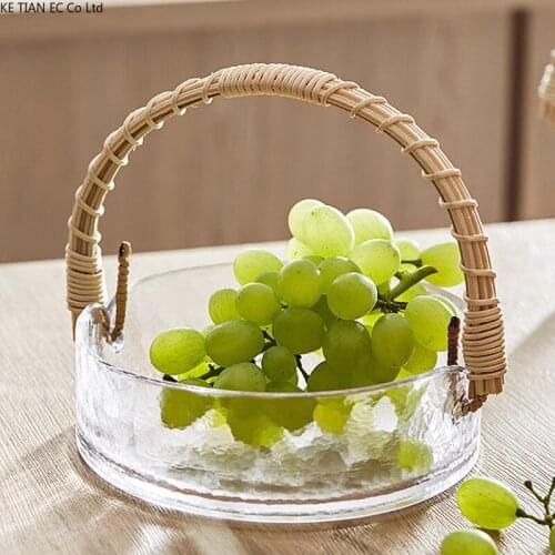 Glass Fruit Basket Creative Bamboo and Rattan Snack Candy Storage Box Household Portable Tray Object Storage Home Ornaments Gift